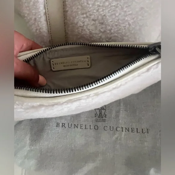 NWT 2PC Set Shopper Bad Monili Italy Wool Cashmere Fleecy Fur effect beige - Picture 6 of 12